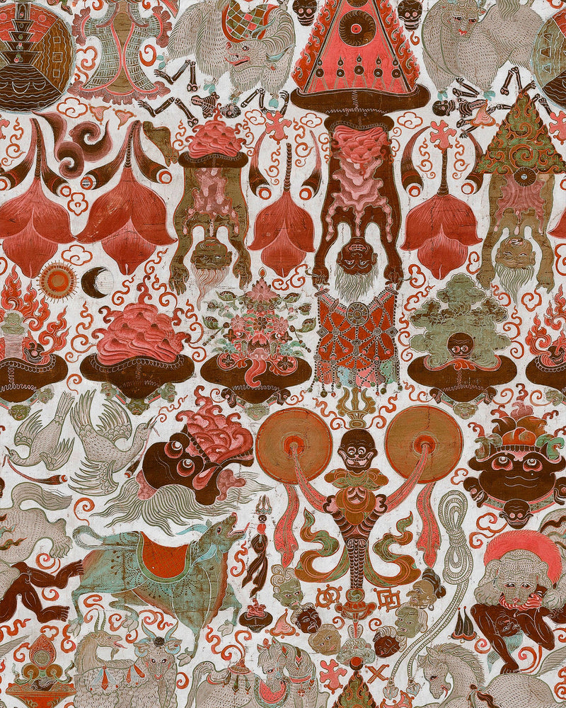 media image for sample yama dharmaraja light wallpaper in brown and red from the wallpaper compendium collection by mind the gap 1 228