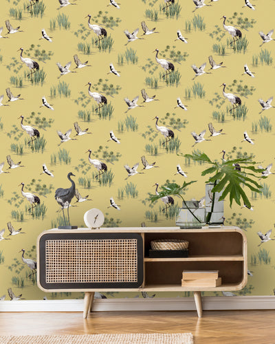 product image for Yellow Cranes in Water Wallpaper by Walls Republic 83