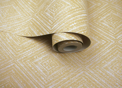 product image for Yellow Metallic Faux Fabric Diamonds Wallpaper by Walls Republic 52