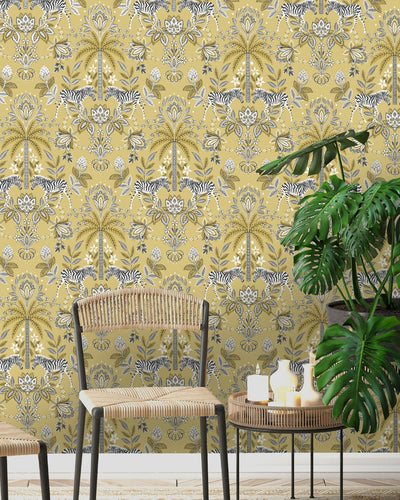 product image for Yellow Zebra Ornamental Wallpaper by Walls Republic 52