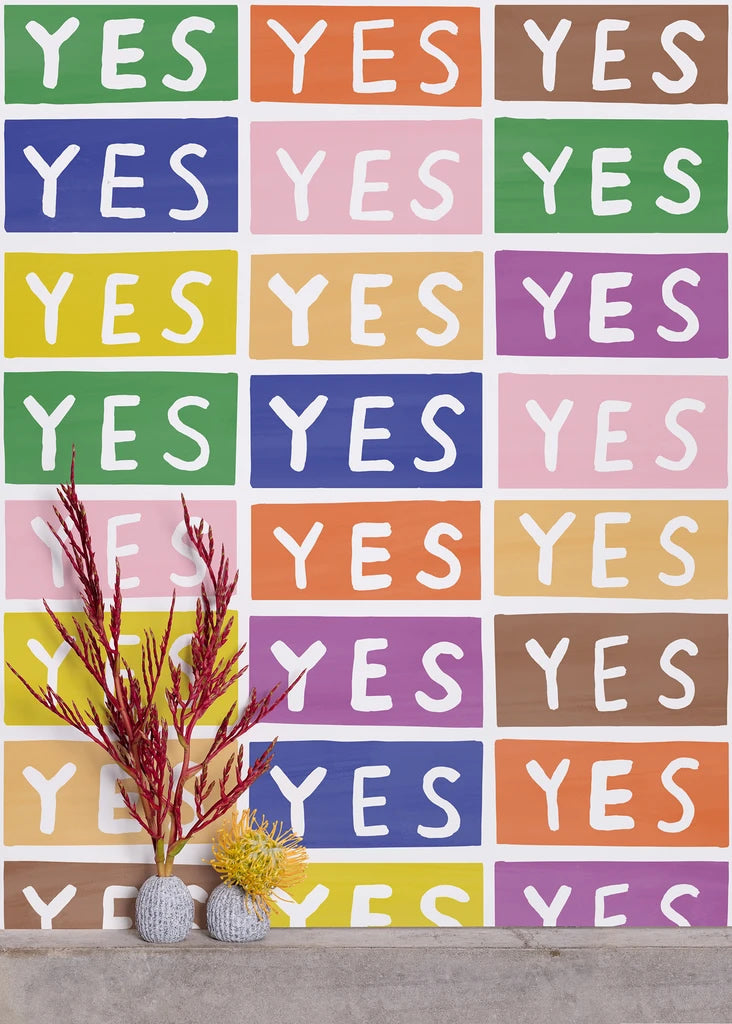 media image for Yes Wallpaper in Rainbow on White by Larry Yes for Thatcher Studio 281
