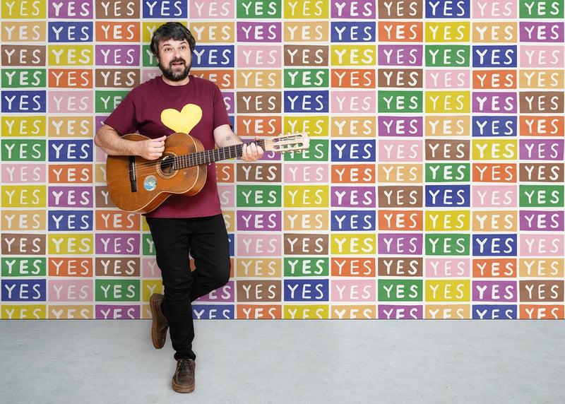 media image for Yes Wallpaper in Rainbow on White by Larry Yes for Thatcher Studio 25