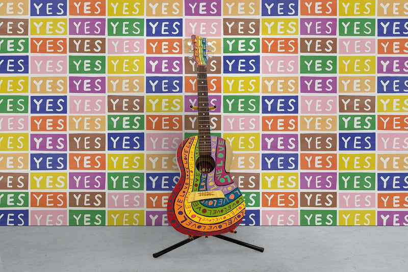 media image for Yes Wallpaper in Rainbow on White by Larry Yes for Thatcher Studio 211