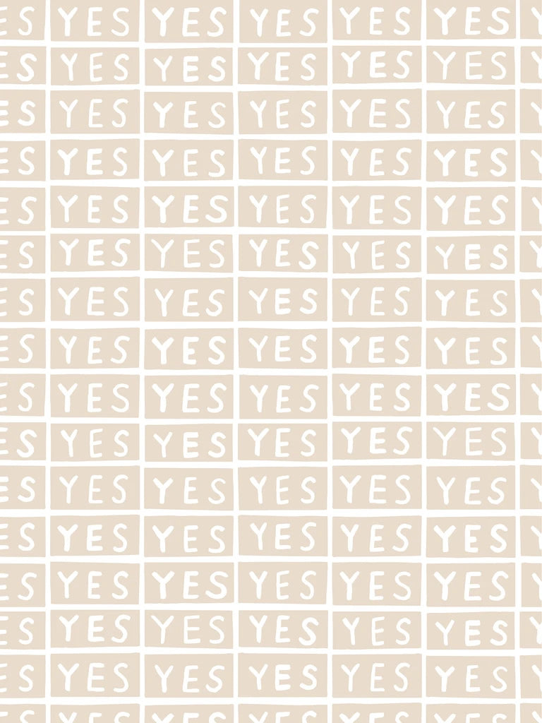media image for Yes Wallpaper in Taupe on White by Larry Yes for Thatcher Studio 245
