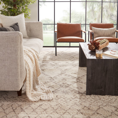 product image for Zola Hand-Knotted Geometric Ivory & Brown Area Rug 4