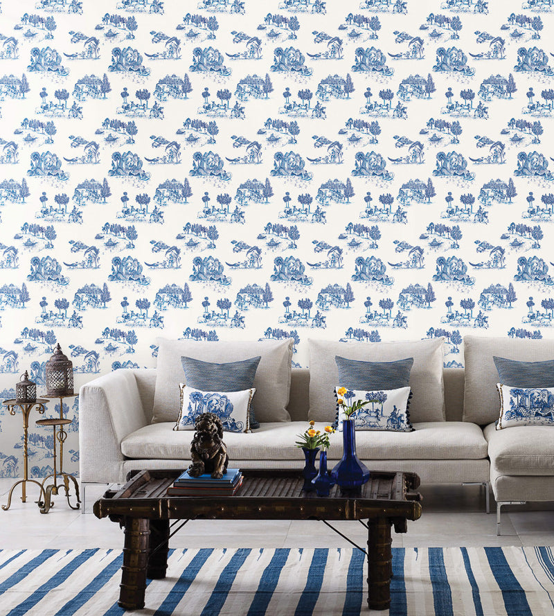 media image for Zanskar Wallpaper in Blue and White by Matthew Williamson for Osborne & Little 244