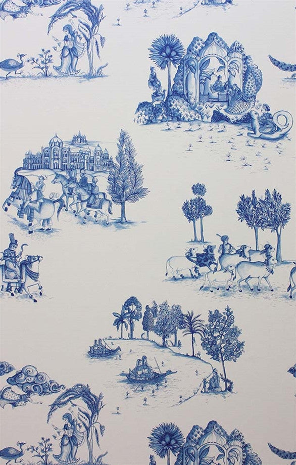 media image for Zanskar Wallpaper in Blue and White by Matthew Williamson for Osborne & Little 218