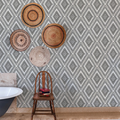 product image of Zaya Tribal Diamonds Wallpaper Wallpaper in Black from the Pacifica Collection by Brewster Home Fashions 539
