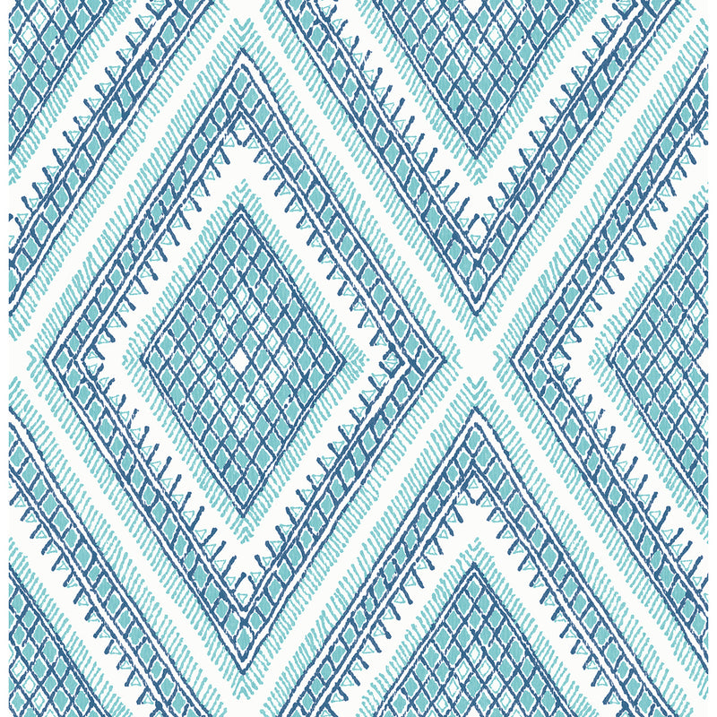 media image for Zaya Tribal Diamonds Wallpaper Wallpaper in Blue from the Pacifica Collection by Brewster Home Fashions 298