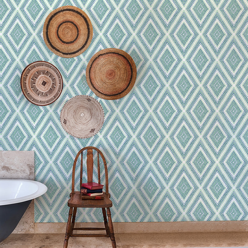 media image for Zaya Tribal Diamonds Wallpaper Wallpaper in Green from the Pacifica Collection by Brewster Home Fashions 219