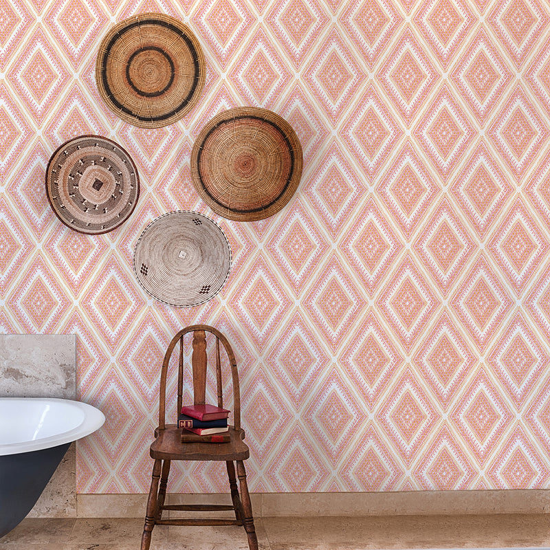media image for Zaya Tribal Diamonds Wallpaper Wallpaper in Orange from the Pacifica Collection by Brewster Home Fashions 248