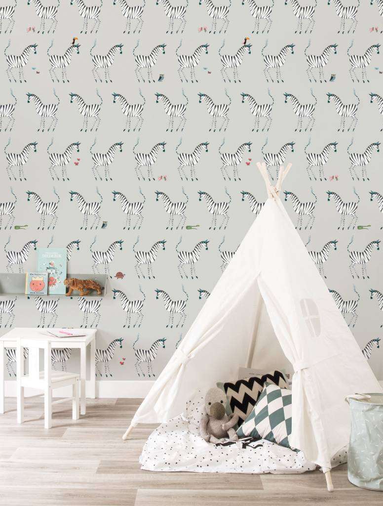 media image for Zebra Kids Wallpaper in Grey by KEK Amsterdam 247