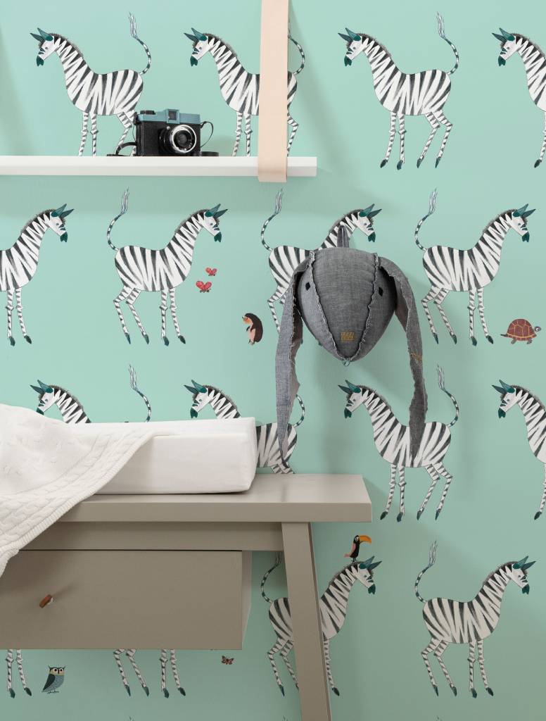 media image for Zebra Kids Wallpaper in Mint by KEK Amsterdam 27