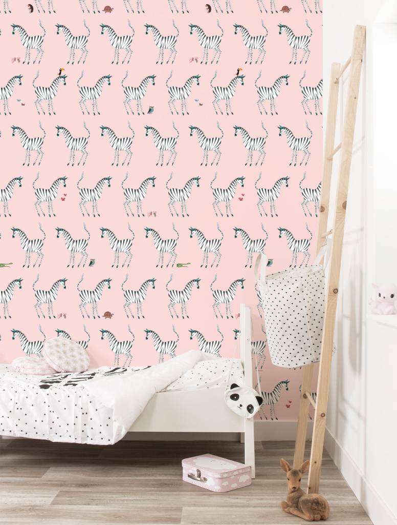 media image for Zebra Kids Wallpaper in Pink by KEK Amsterdam 257