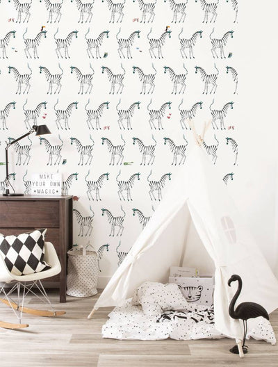 product image of Zebra Kids Wallpaper in White by KEK Amsterdam 583