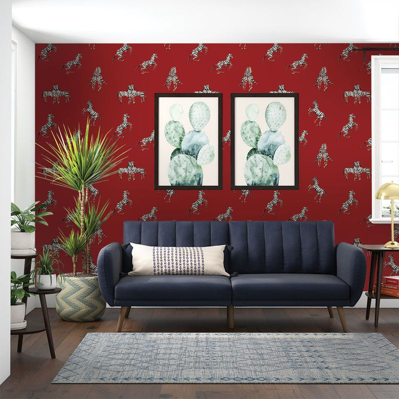 media image for Zebras in Love Self-Adhesive Wallpaper (Single Roll) in Love Red by Tempaper 281
