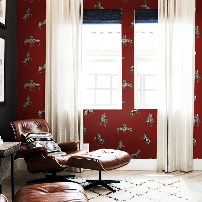 media image for Zebras in Love Self-Adhesive Wallpaper (Single Roll) in Love Red by Tempaper 237
