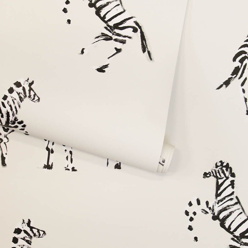 media image for Zebras in Love Self-Adhesive Wallpaper (Single Roll) in Waverly White by Tempaper 211