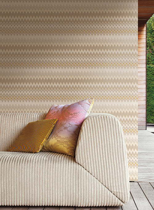 media image for Zig Zag Multicolore Wallpaper in Cream, Tan, and Gold by Missoni Home for York Wallcoverings 215
