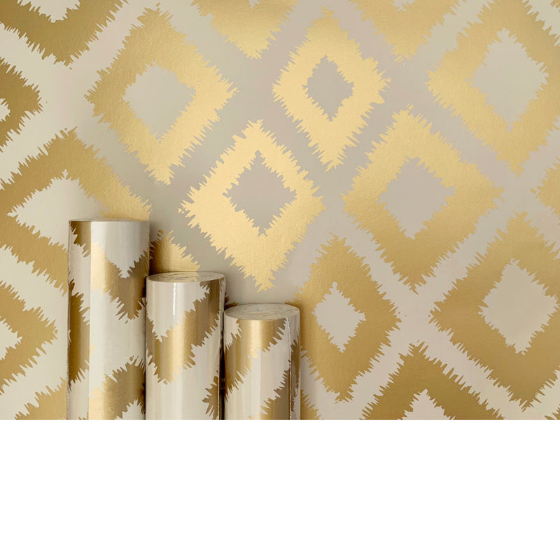 media image for Zigzag Wallpaper in Metallic Gold and Oatmeal by Stacey Day 23