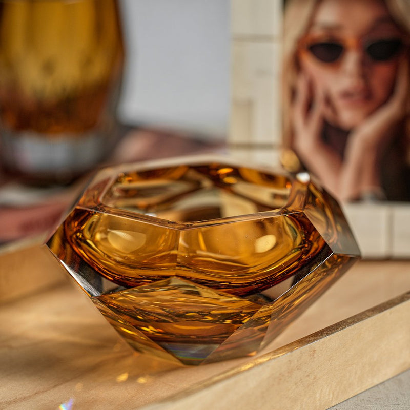 media image for la boheme hand made polished cut glass bowl amber ch 6031 4 263
