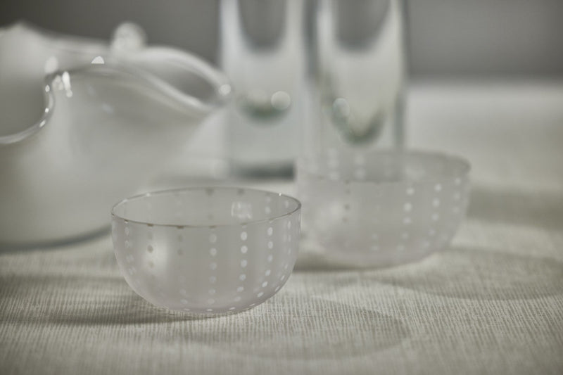 media image for Parma White Dot Condiment Frosted Glass Bowls - Set of 4 255