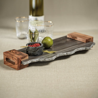 product image for catania gray marble tray w wood handles by zodax in 7173 2 96