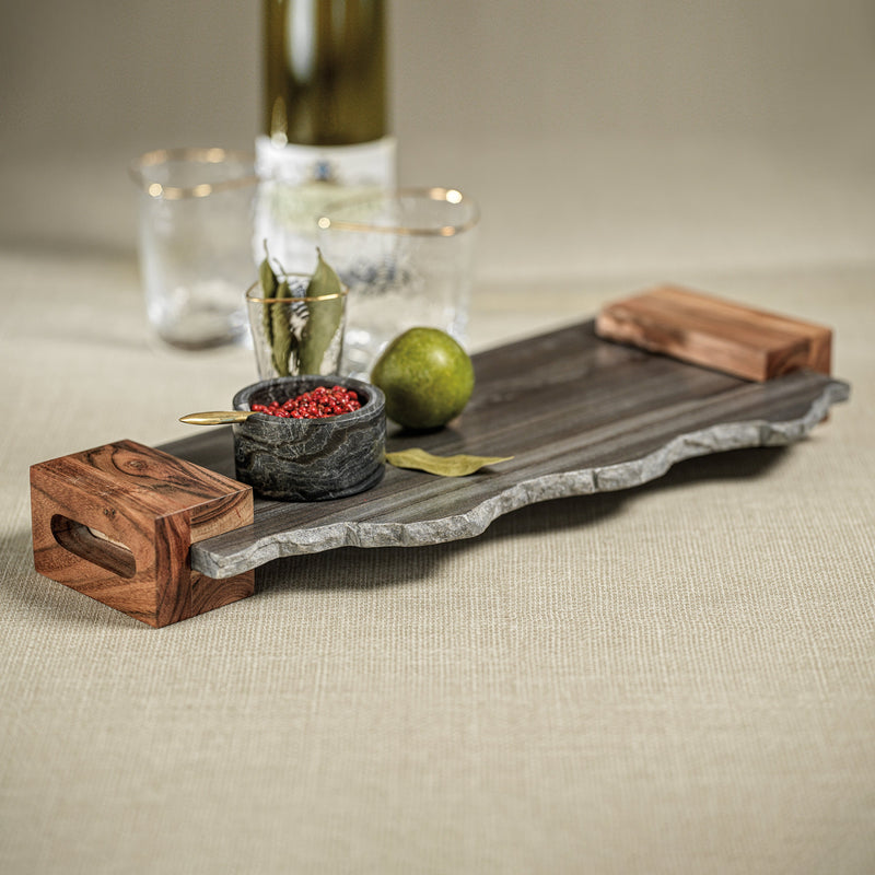 media image for catania gray marble tray w wood handles by zodax in 7173 2 297