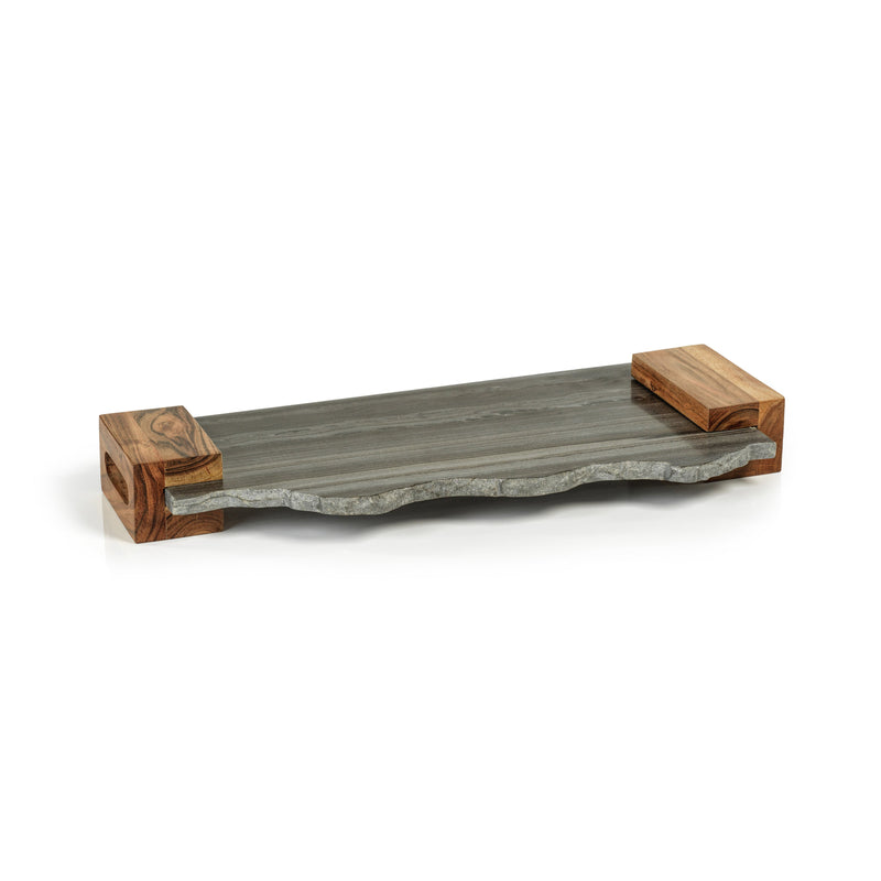 media image for catania gray marble tray w wood handles by zodax in 7173 1 226