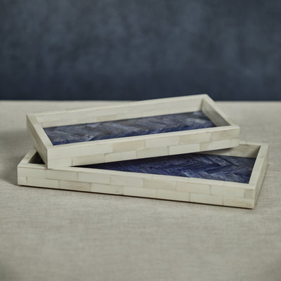 product image for mahar rectangular bone w blue inlay tray by zodax in 7262 3 28