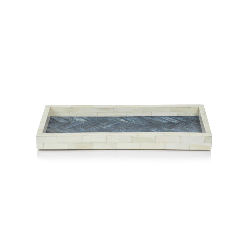 media image for mahar rectangular bone w blue inlay tray by zodax in 7262 4 275