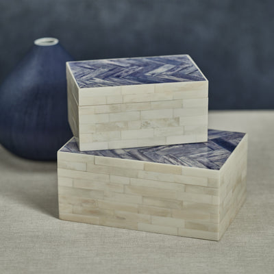 product image for mahar bone box w blue herringbone pattern lid by zodax in 7270 2 93