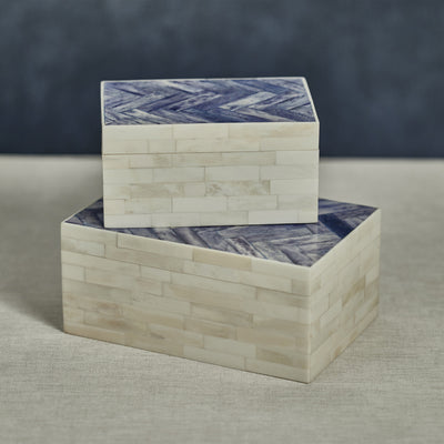product image for mahar bone box w blue herringbone pattern lid by zodax in 7270 3 80