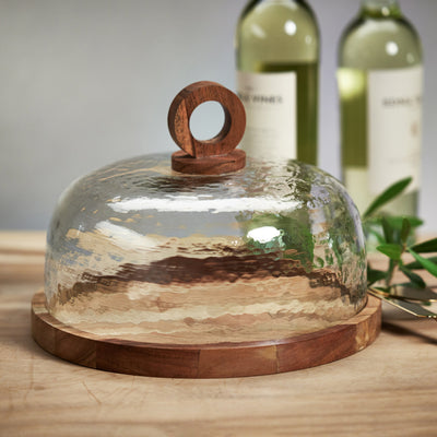 product image for marion wood cheese board w hammered glass cloche by zodax in 7340 2 4
