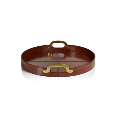 product image of harlow leather w brass handles round tray by zodax in 7375 1 577