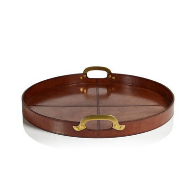 product image for harlow leather w brass handles round tray by zodax in 7375 4 55