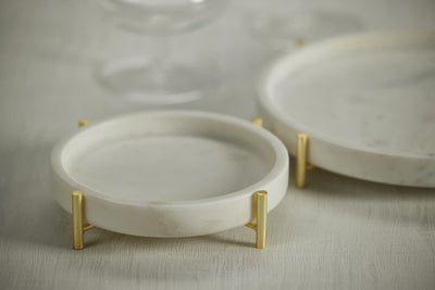 product image for Pordenone Round Marble Tray on Metal Stand 39