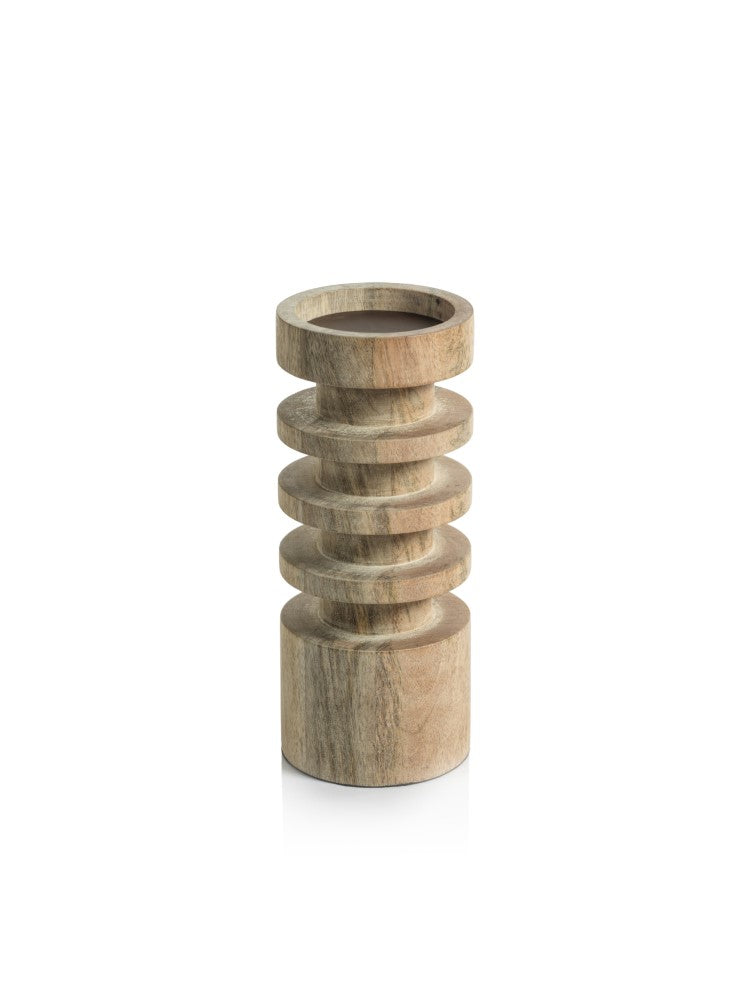 media image for Larache Carved Mango Wood Pillar Candle Holder 297