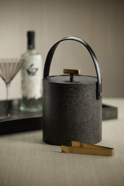 product image for Norbury Shagreen Leather Ice Bucket with Gold Metal Ice Tong 82