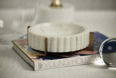 product image for Pordenone Scalloped Marble Bowl on Metal Stand 56