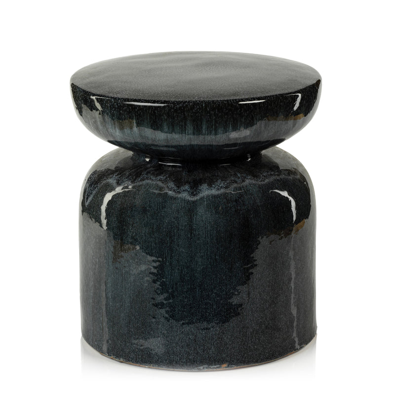 media image for denim blue gray glazed stoneware stool by zodax vt 1372 1 252
