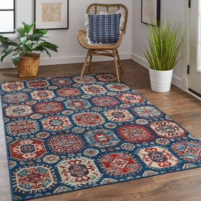 product image for Kezia Power Loomed Distressed Classic Blue/True Red Rug 6 20