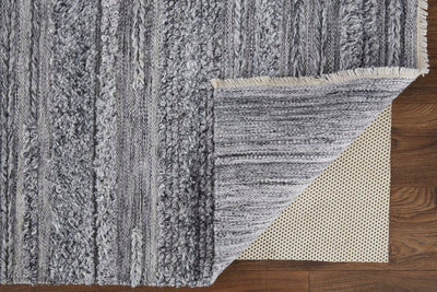product image for Akton Handwoven Stripes Ivory/Dark Gray Rug 5 98
