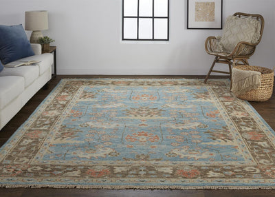 product image for Bennet Hand Knotted Blue and Brown Rug by BD Fine Roomscene Image 1 81