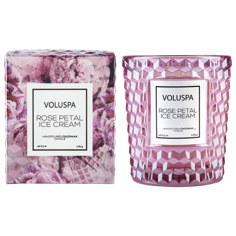 media image for Classic Textured Glass Candle in Rose Petal Ice Cream design by Voluspa 239