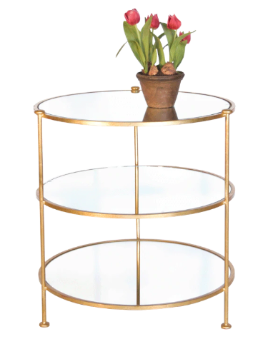 media image for Three Tier Gold Leaf Table with Mirrored Shelves 225
