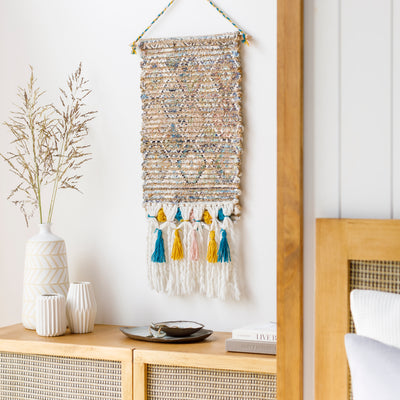 product image for Amara AAA-1000 Hand Woven Wall Hanging in Aqua & Tan by Surya 80