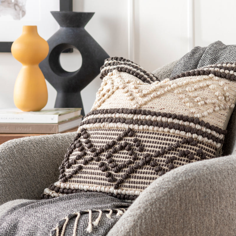 media image for Anders ADR-002 Hand Woven Square Pillow in Charcoal & Beige by Surya 243