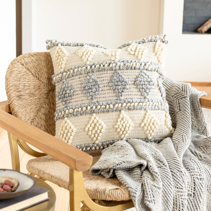 media image for Anders ADR-006 Hand Woven Square Pillow Cream & Medium Gray by Surya 299