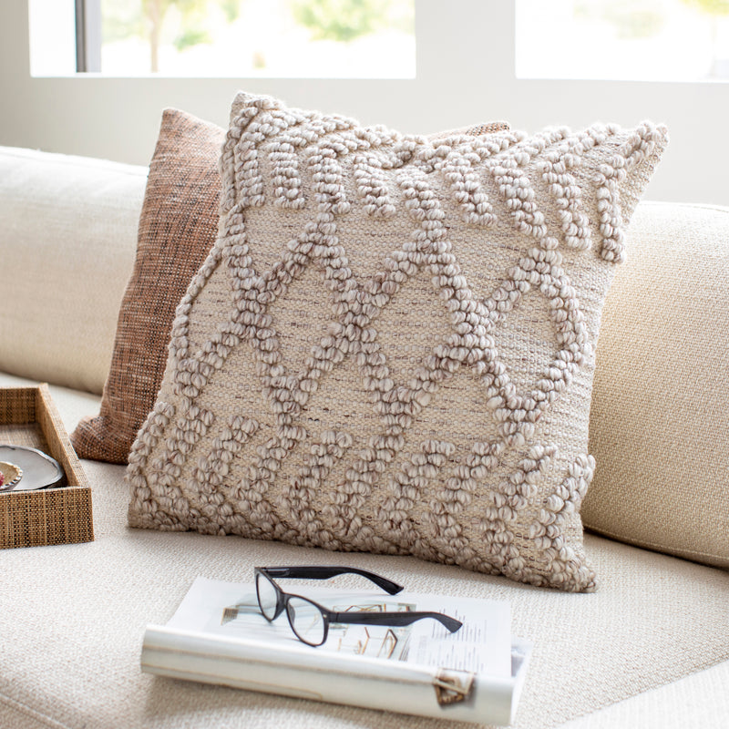 media image for Anders ADR-008 Hand Woven Square Pillow in Light Gray & Khaki by Surya 228